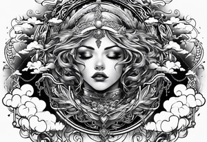 angle falling from sky with chains clouds lightening tattoo idea