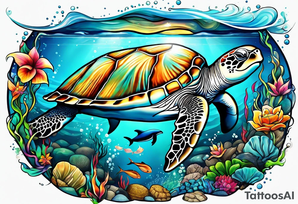 Add a turtle a manatee and a dolphin tattoo idea