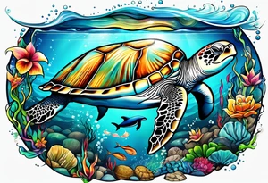 Add a turtle a manatee and a dolphin tattoo idea