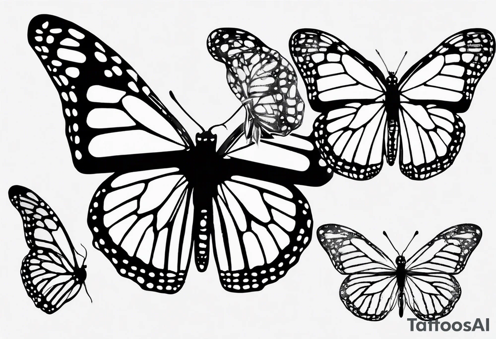 realistic monarch butterfly simple black outline landed on a twig tattoo idea