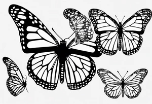 realistic monarch butterfly simple black outline landed on a twig tattoo idea