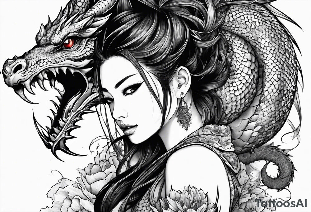 complete warrior nymph with dragon tattoo idea