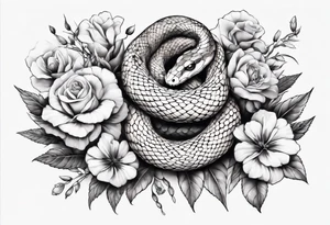 Snake wrapped around flowers tattoo idea