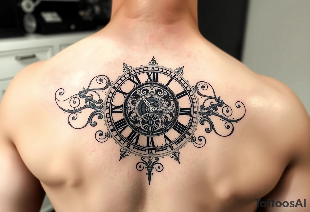 vintage roman numerals within ornate clockwork mechanism tattoo idea