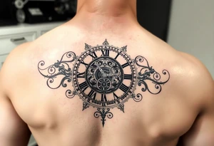 vintage roman numerals within ornate clockwork mechanism tattoo idea