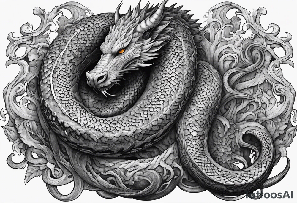 Norse mythology, ultra detail, realistic, nidhogg, serpent,  world tree, tattoo idea
