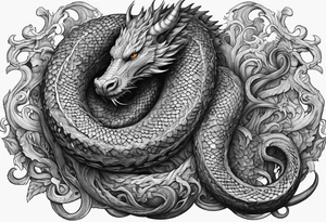 Norse mythology, ultra detail, realistic, nidhogg, serpent,  world tree, tattoo idea