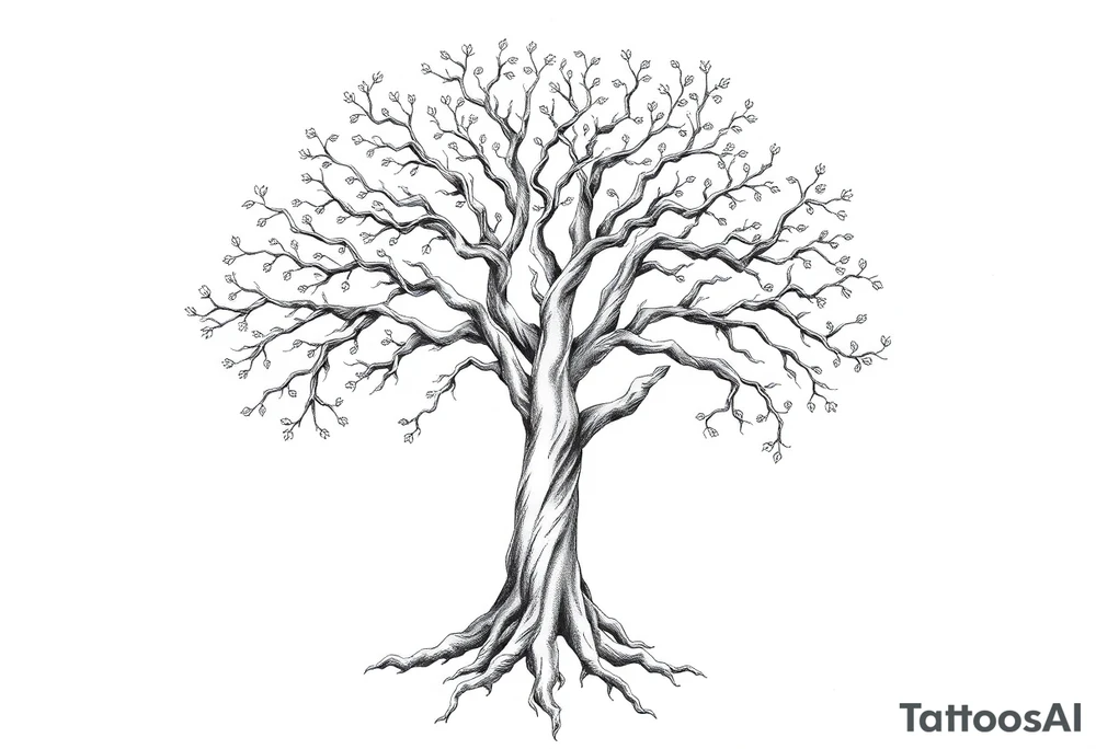 mystical tree of life with cosmic roots and celestial branches tattoo idea