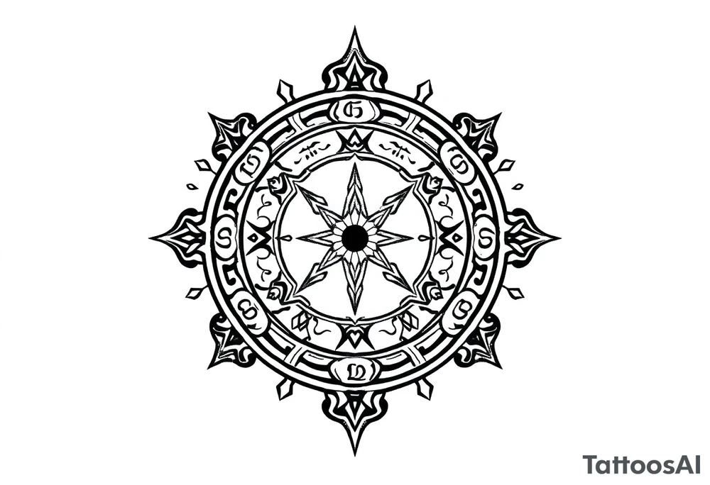 mytical shaman and witch ancient ornament with runes tattoo idea