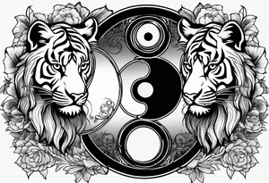 Tiger and lion on a yin yang plate tattoo idea