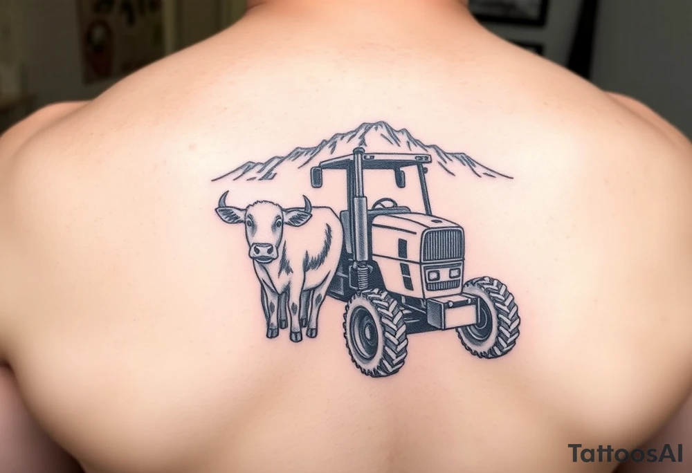 massey Ferguson tractor cow and mountian tattoo idea