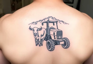 massey Ferguson tractor cow and mountian tattoo idea