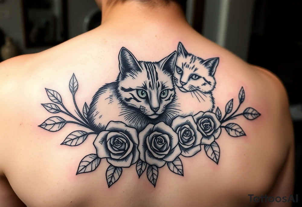 Memorial for grandma who loved cats , roses and gambling tattoo idea