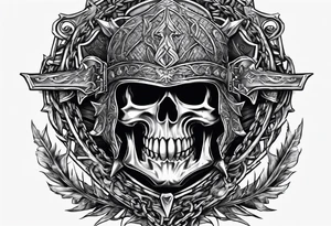Valhalla sword round shield axe barbed wire chains tattoo idea