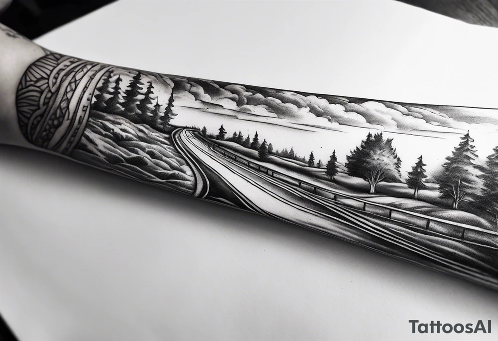 Road in forearm tattoo idea