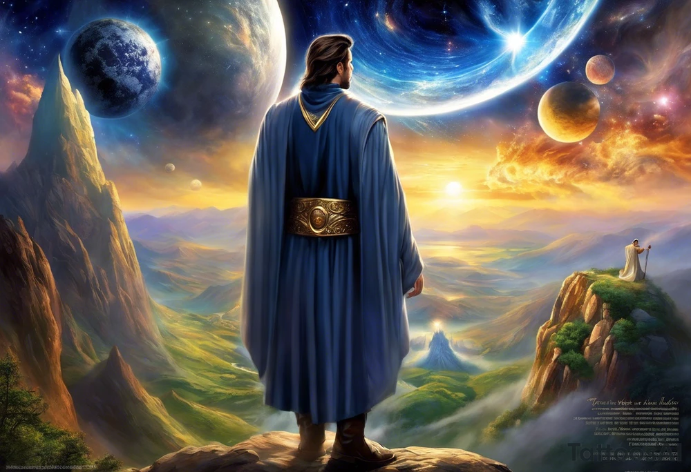 Jehovah looking out at the marvels of his creation from the atoms to the galaxy and celestial beings. With grey wash and a fantasy theme. Jehovah has to be a character who is so majestic, charismatic, immensely powerful. There isnt a single thing he isnt capable of doing. Infinitely powerful forward facing. Without the pagan styled attire and without the pagan symbols etceterashirtless, large muscular athletic physique, deep muscle definition tattoo idea
