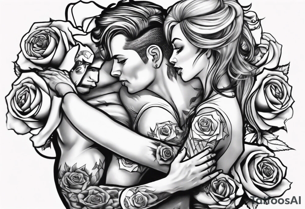 Couple dancing on a rose tattoo idea