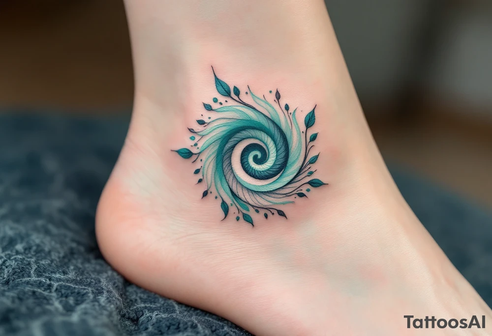A soft teal and mint spiral fading into pale skin, symbolizing serenity and balance. tattoo idea