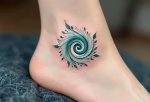 A soft teal and mint spiral fading into pale skin, symbolizing serenity and balance. tattoo idea