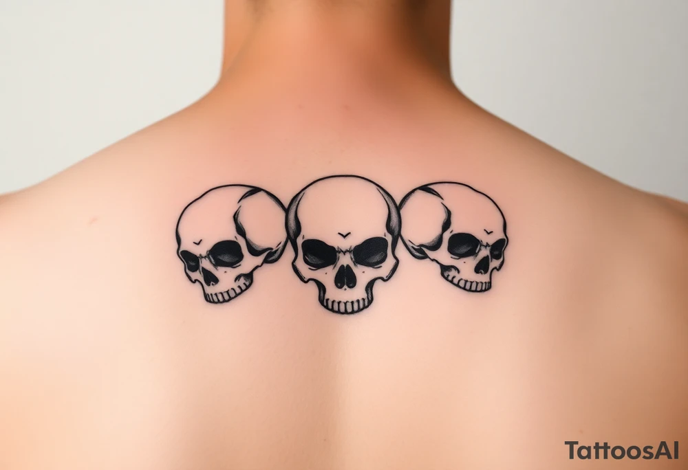 Simple outline of skulls back piece tattoo idea