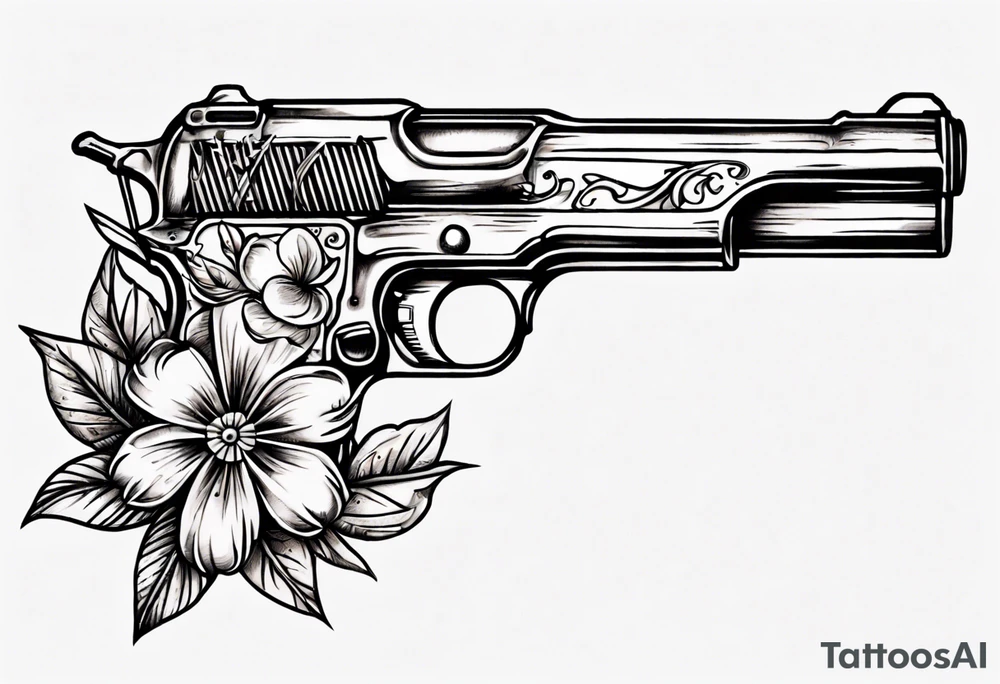 Gun with flowers sketch old school styles tattoo idea