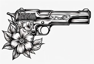 Gun with flowers sketch old school styles tattoo idea