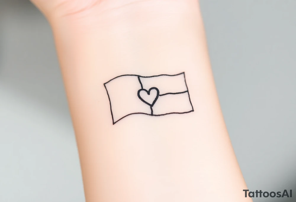 A minimalist Czech flag outline, with delicate shading and a small heart incorporated into the design. tattoo idea