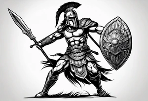 Spartan warrior holding a spear pointing at enemy by himself tattoo idea