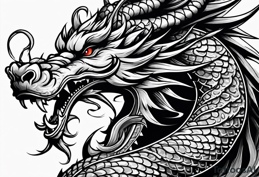 Animal head of a chinese dragon who is angry ONLY THE HEAD tattoo idea