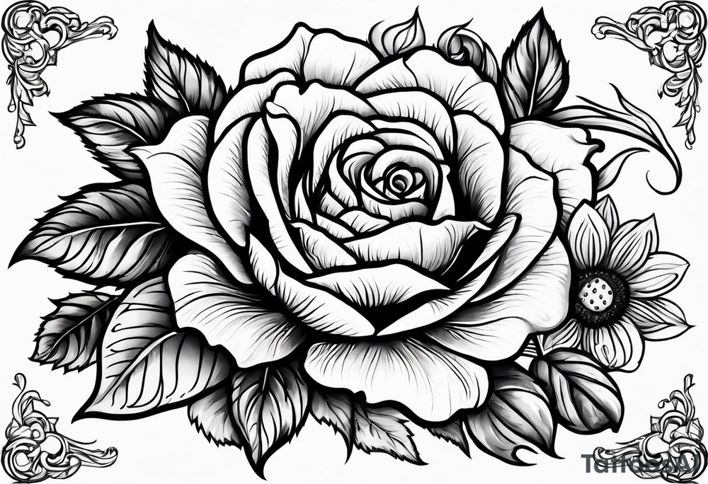 animal flower rose, sunflower, tattoo idea