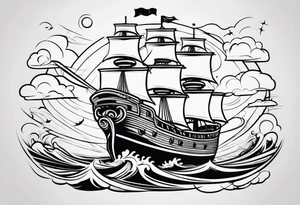 4 story wooden ship tattoo idea