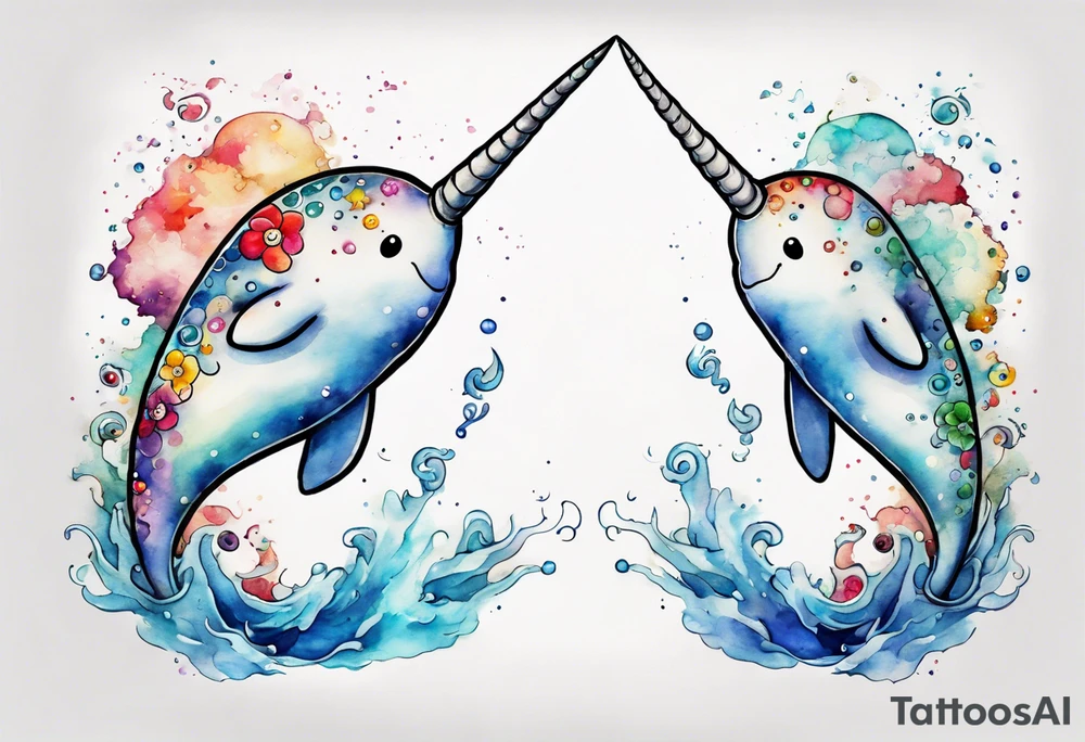 an ancient narwhal in the ocean tattoo idea