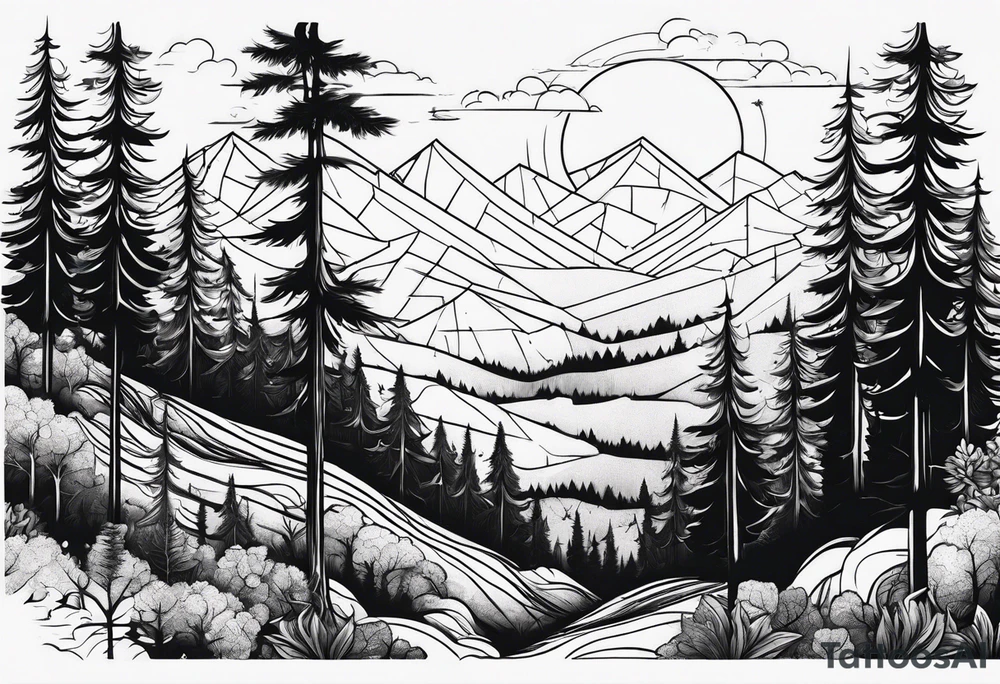 forest along the edges where the fires below and in the distance tattoo idea