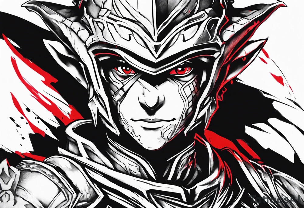 Goblin slayer anime tattoo in black with red streaks tattoo idea