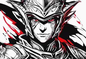 Goblin slayer anime tattoo in black with red streaks tattoo idea