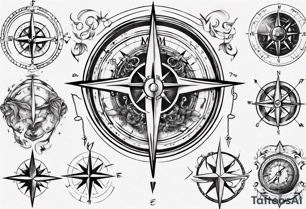Gemini and compass tattoo idea