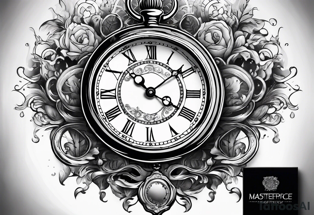 Old school pocket watch exploded showing inner mechanism tattoo idea
