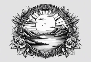 XXII VI MMXXI letters with a sunset background tattoo idea