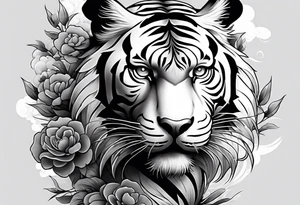 Asian Japanese Chinese style tiger with a full body not just head twisting body for a forearm half sleeve, clouds tattoo idea