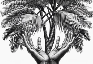tree palm but swap leaves with hands, it should be surrealistic tattoo idea