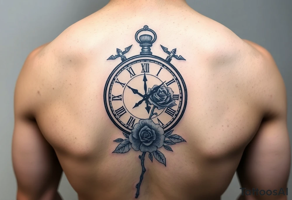 Clock showing 12:56 with rose tattoo idea