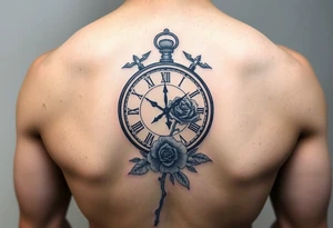 Clock showing 12:56 with rose tattoo idea