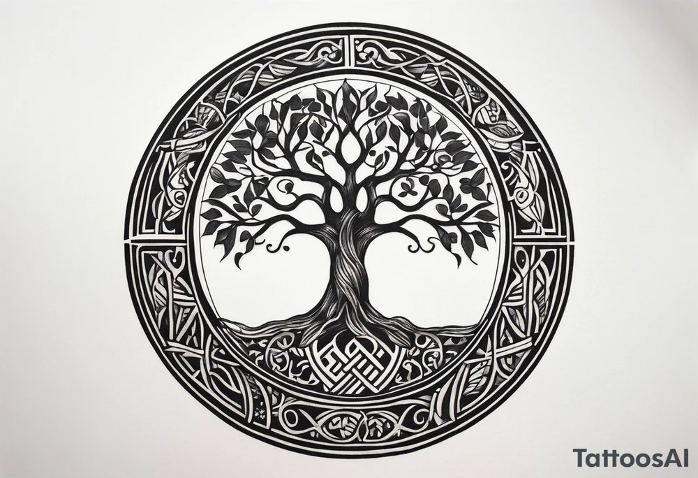 Circular tree of life, incorporating three letter D's tattoo idea