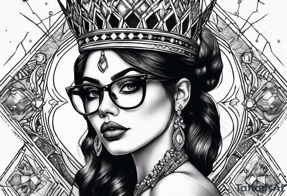 Diamond queen with glasses spooky beauty tattoo idea