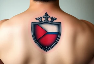 A Czech flag inside a shield emblem, with metallic textures enhancing its strength and durability tattoo idea