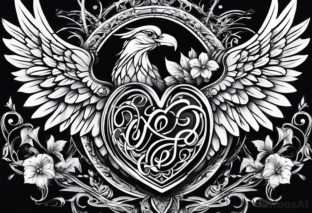 heart, wings, music tattoo idea