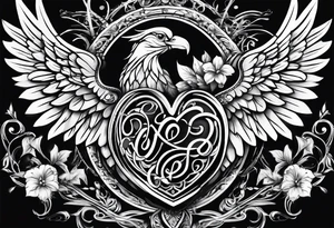 heart, wings, music tattoo idea