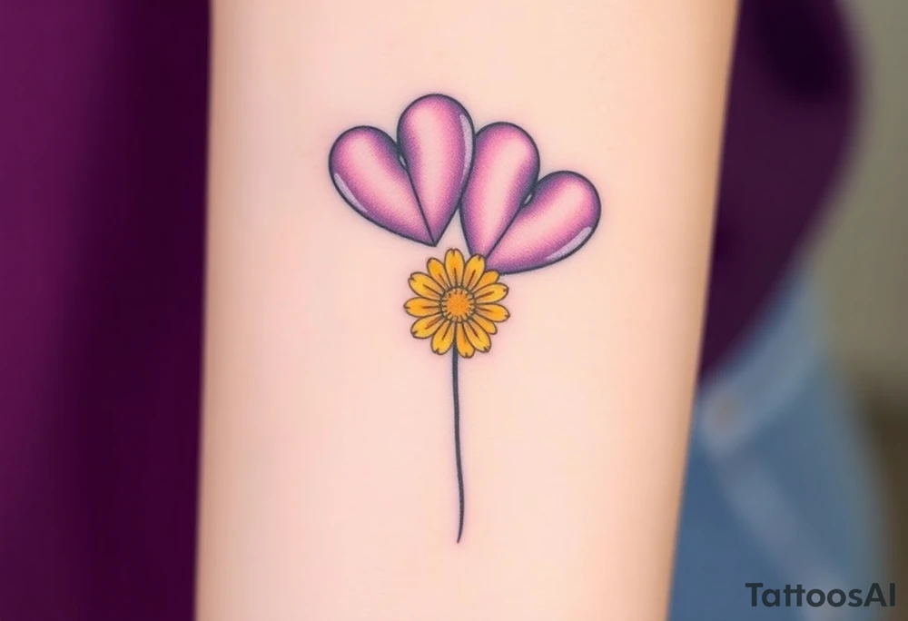 simple with Purple Hearts with yellow daisy with cross tattoo idea