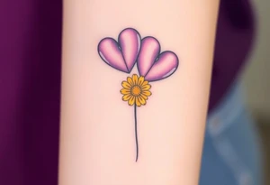 simple with Purple Hearts with yellow daisy with cross tattoo idea