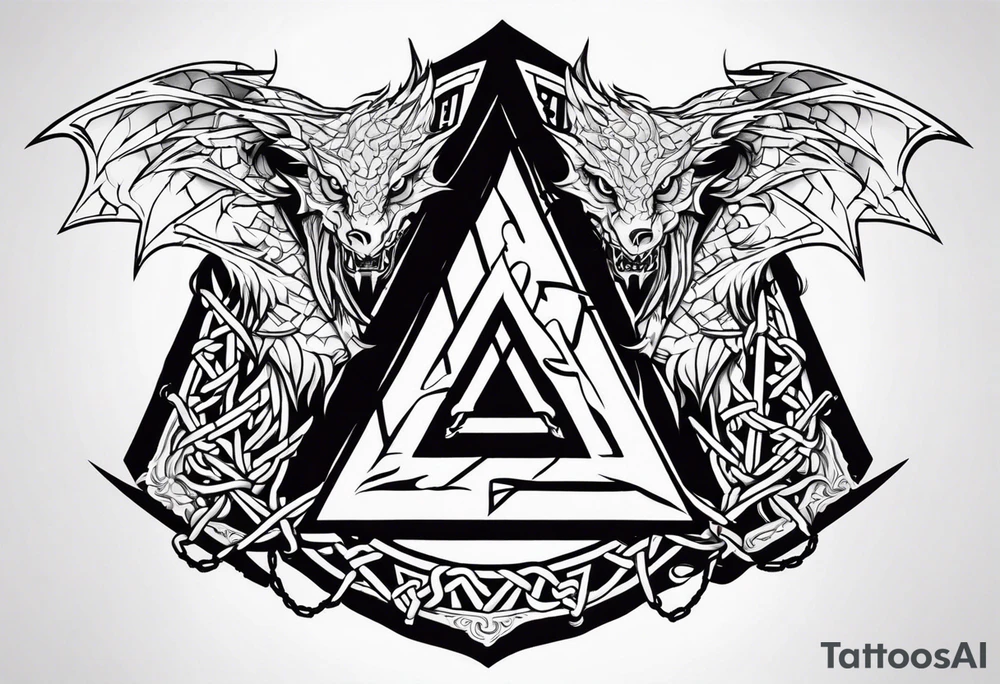 Valhalla sword shield dragon axe Valknut barbed wire chains fire tattoo idea Valhalla sword shield dragon axe Valknut barbed wire chains fire tattoo idea